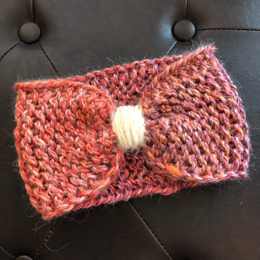 Handmade handknit alpaca blend bow headband